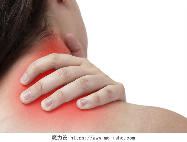女性在颈部给自己按摩颈部疼痛肩颈疼痛